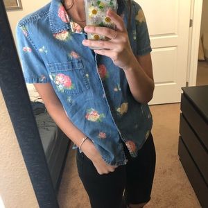 VINTAGE Flower Denim Shirt